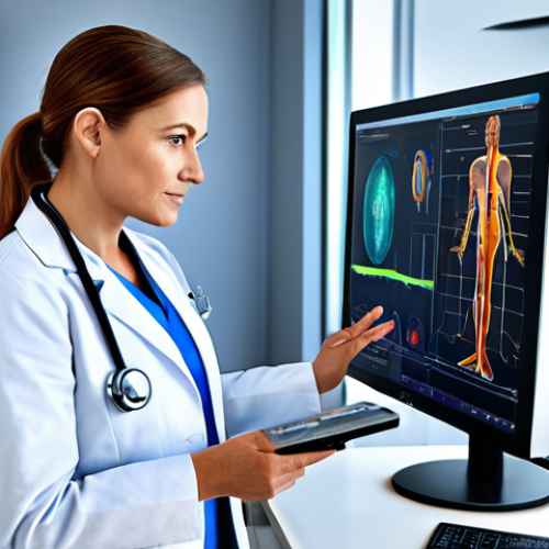 Smart Health Sensor Integration**

"A fully clothed female doctor in a professional lab coat, analyzing data from a smart health sensor connected to a patient, modern medical equipment in the background, perfect anatomy, correct proportions, safe for work, appropriate content, professional, modest clothing, family-friendly."

**