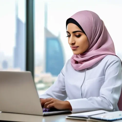 한의사 연봉 협상 전략 - **Prompt:** A confident and determined female Saudi doctor, wearing a modern modest hijab and profes...