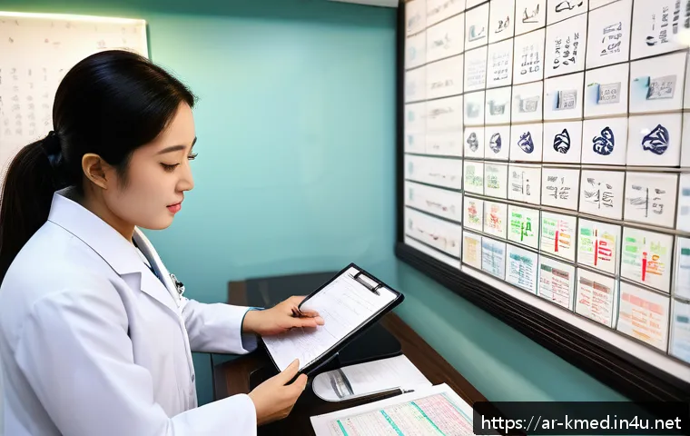 한의사와 보험 청구 실무 - A modern Korean traditional medicine clinic interior bustling with activity, featuring a Korean trad...